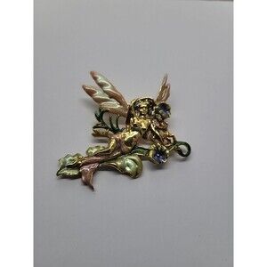Vintage Kirks Folly Woodland Forest Fairy Brooch Enamel Leaves Flowers Retired